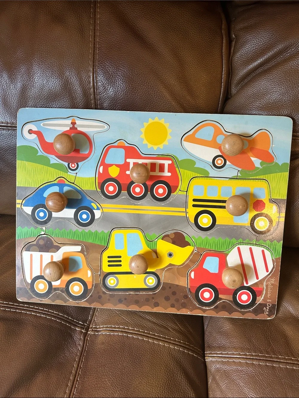Melissa & Doug Colorful Wooden Alphabet & Vehicle/Animal Knob Puzzle Set